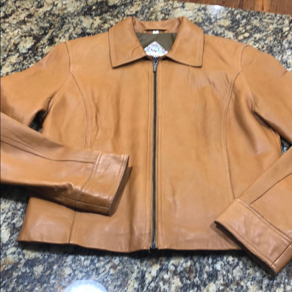 Fork leather jacket camel color size 8